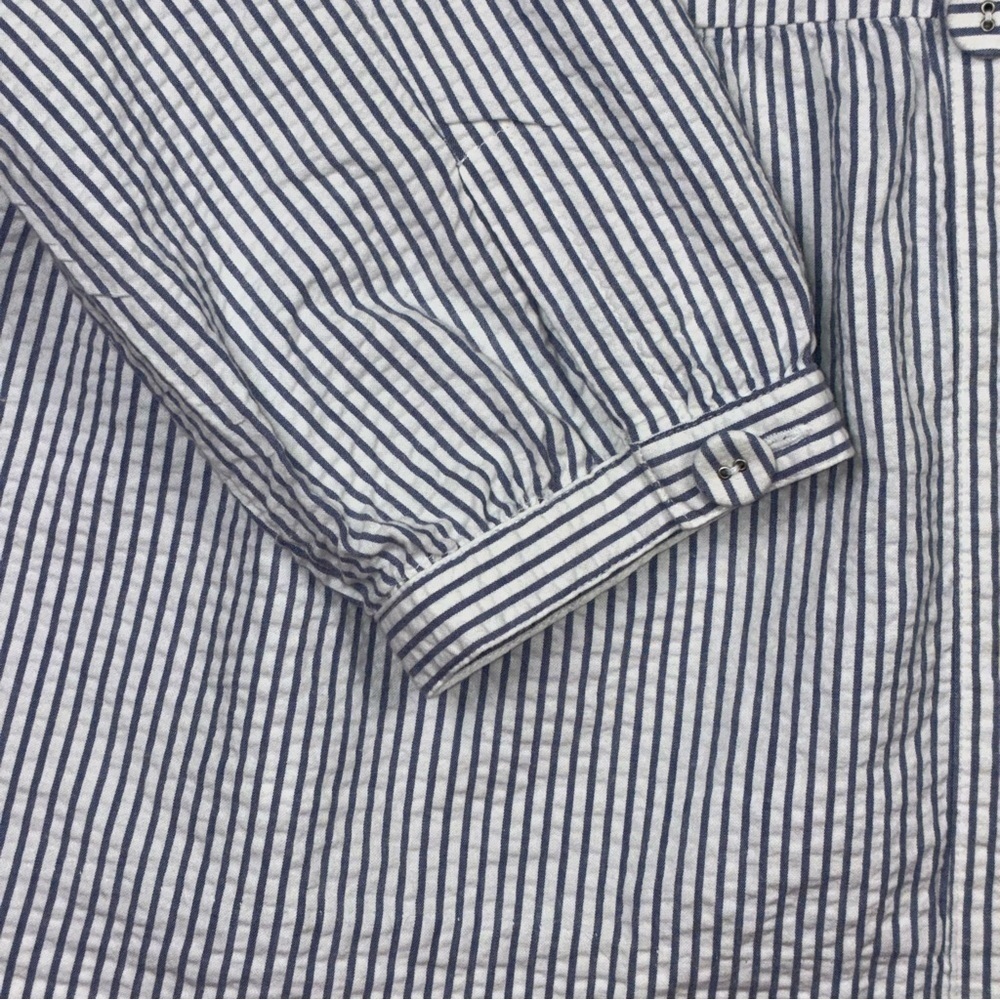 Garnet Hill Womens Blouse Jacket Seersucker Blue White Striped Peplum 8 preppy - Picture 6 of 9